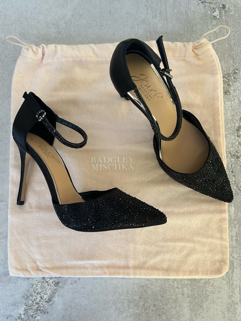 Jewel Badgley Mischka Collection Jailene Ankle Strap Stiletto, Black 7.5 - Picture 2 of 10